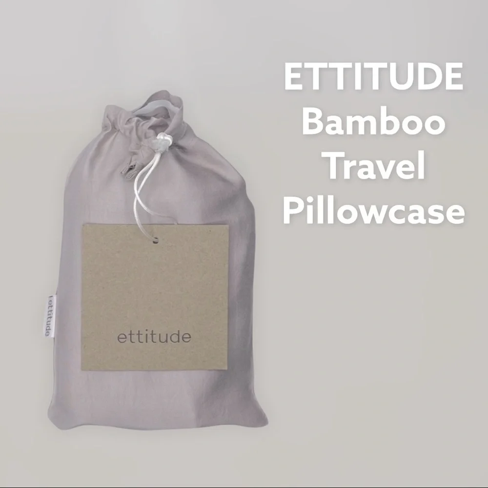 NEW Ettitude Travel Pillowcase Bamboo Lyocell Standard Size Mist Color w/ Pouch - Picture 2 of 10